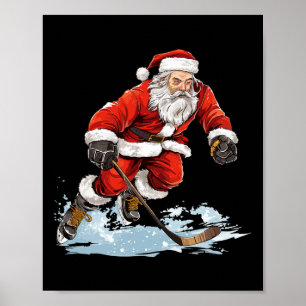 Julafton Helgdag Roligt Santa Played Ice Hockey Ch Poster