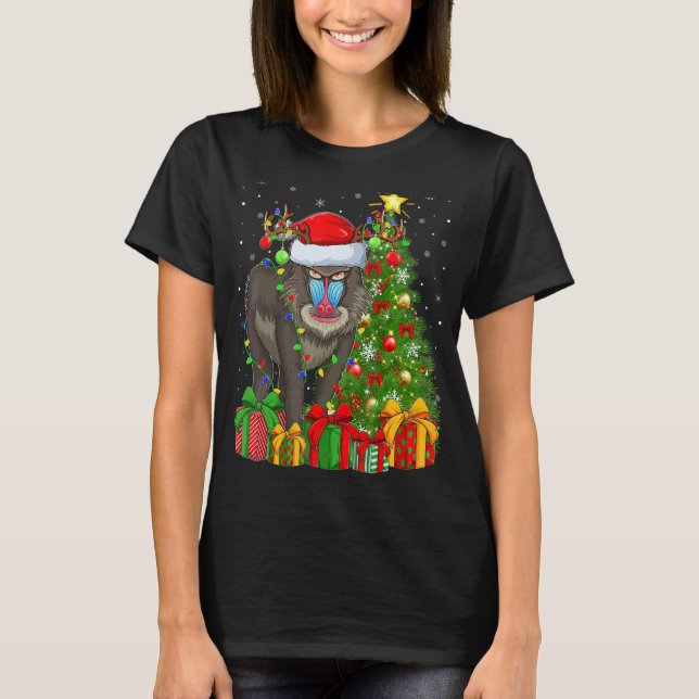 Julafton Helgdag Santa Baboon Julgran T Shirt (Framsida)