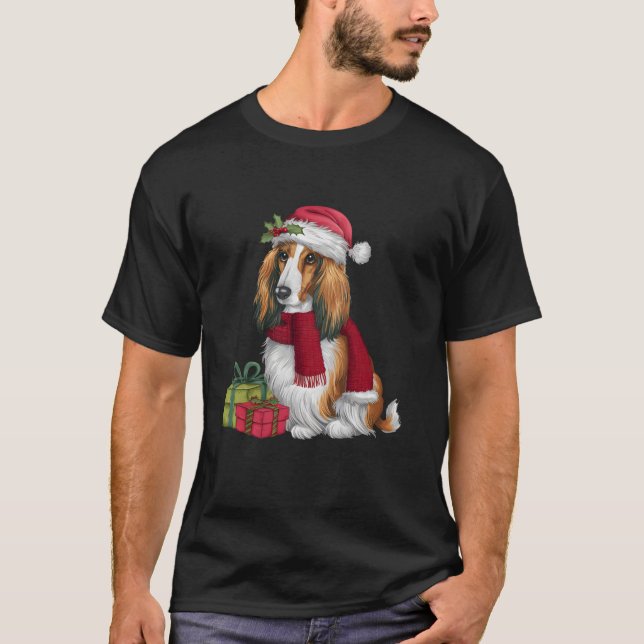 Julafton Helgdag Santa Hat Afghan Hound Hund jul j T Shirt (Framsida)