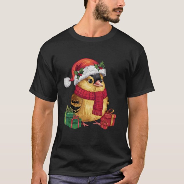 Julafton Helgdag Santa Hat American Goldfinch Bird T Shirt (Framsida)