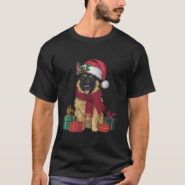 Julafton Helgdag Santa Hat belgisk Malinois Hund K T Shirt (Framsida)
