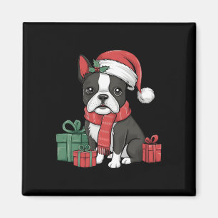 Julafton Helgdag Santa Hat Boston Terrier Hund Chr Magnet
