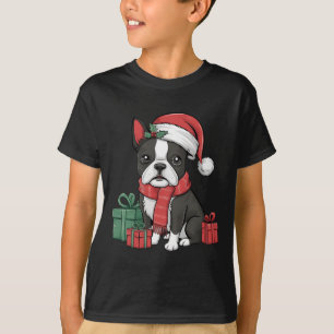 Julafton Helgdag Santa Hat Boston Terrier Hund Chr T Shirt