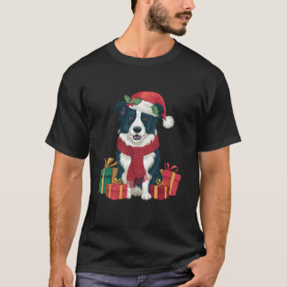 Julafton Helgdag Santa Hat Gräns Collie Hund jul T Shirt