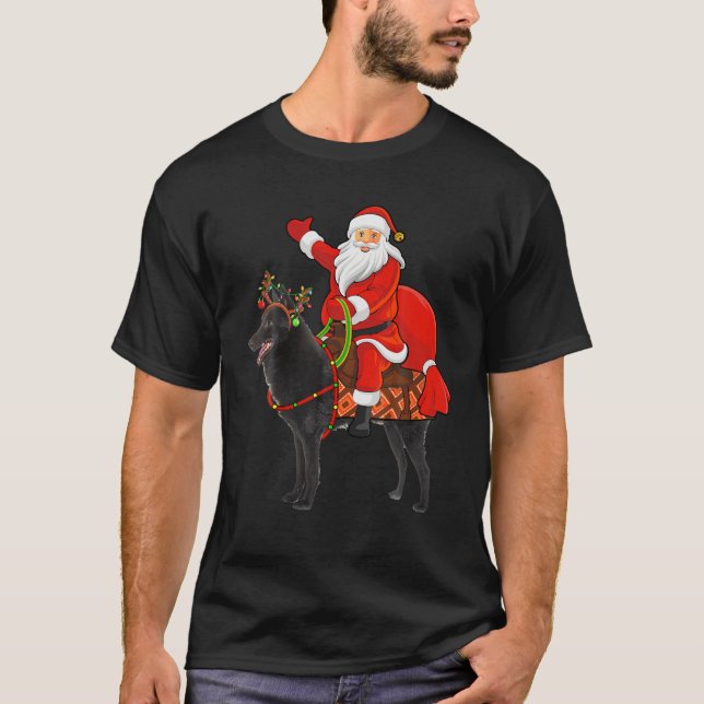 Julafton Helgdag Santa Riding Schipperke Hund jul T Shirt (Framsida)