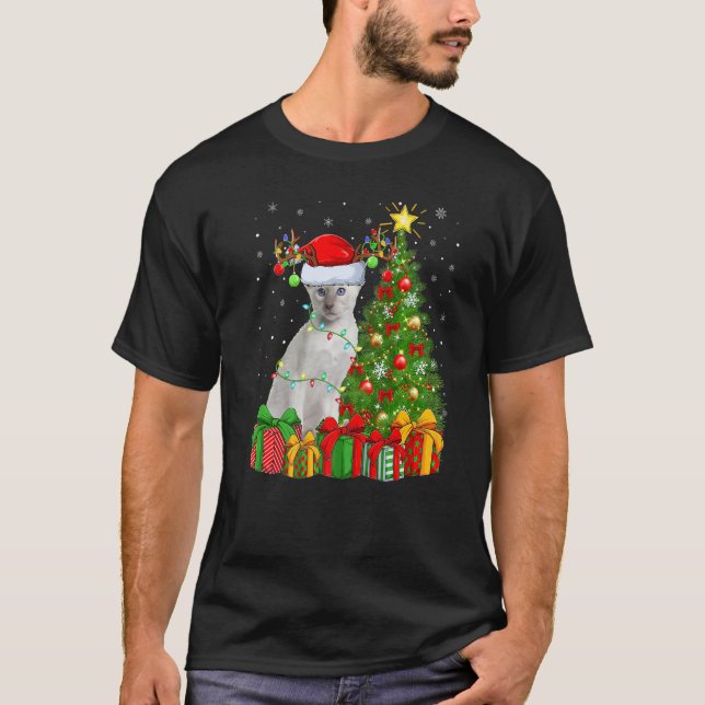 Julafton Helgdag Santa Siamese Cat Julgran T Shirt (Framsida)