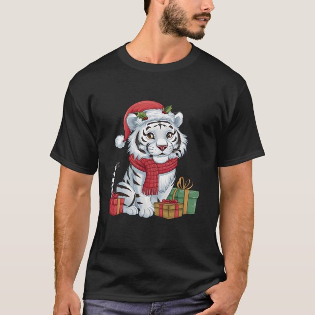 Julafton Helgdag Santa White Tiger jul T Shirt (Framsida)