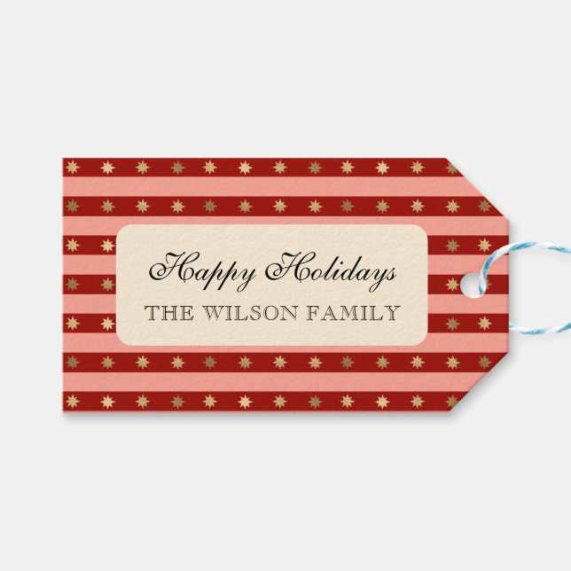 Julafton Helgdag Stripe Noel Julaftonrensning Presentetikett (Framsidan (Horisontell))