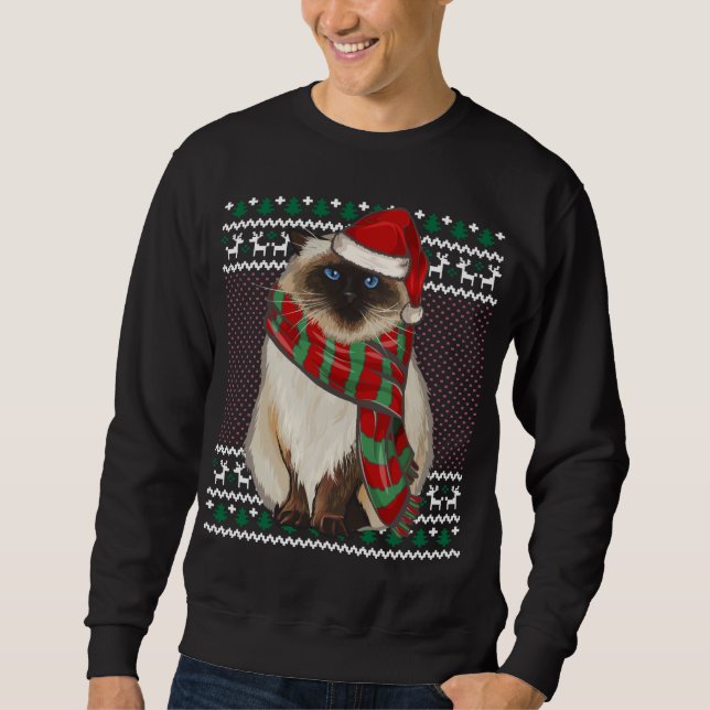 Julafton Himalayan Cat Santa Hat Ugly jul Lång Ärmad Tröja (Framsida)