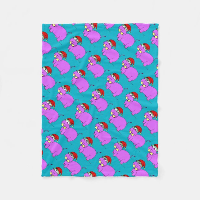 Julafton Hippo Blue Fleece Blanket (Framsidan)