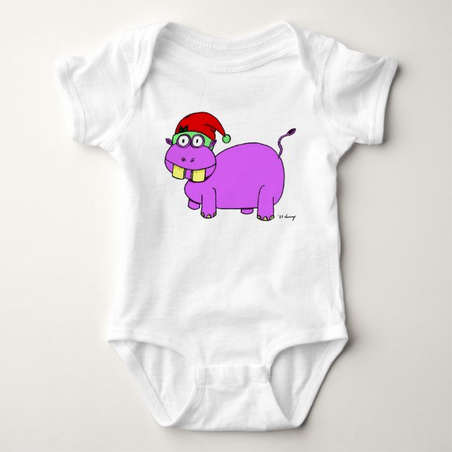 Julafton Hippo Infant Creeper Tee Shirt (Framsida)