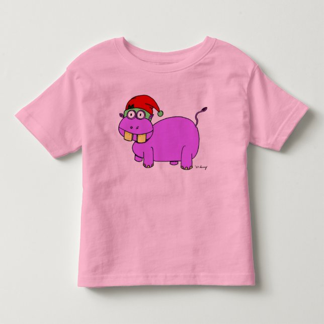 Julafton Hippo Småbarn Ringer T-Shirt (Framsida)