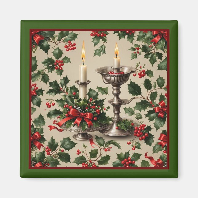 Julafton Holly och Candles Fantasy Magnet (Framsidan)