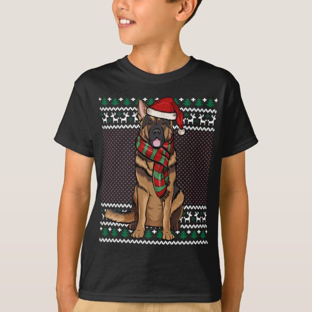 Julafton Hund Shepherd Santa Hat Ugly jul T Shirt (Framsida)