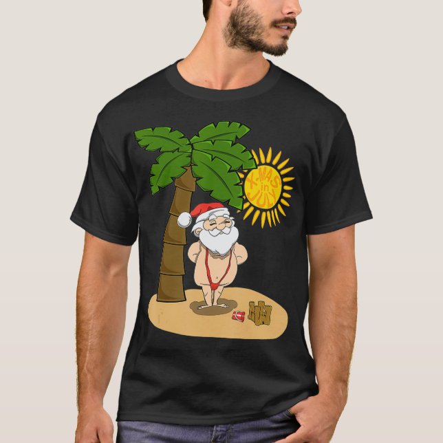 Julafton i juli: Santa Beach Sunbad red Mankini S T Shirt (Framsida)