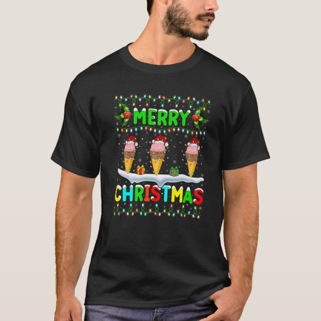 Julafton Ice Cream Lighting Santa Hat God jul T Shirt (Framsida)