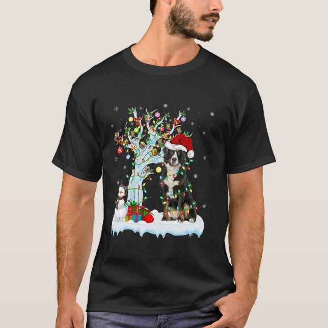 Julafton Inslag Träd Lighting Bernese Mountain Hun T Shirt (Framsida)