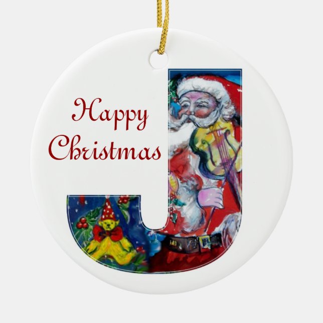 JULAFTON J BREV /JULTOMTEN MED VIOLIN MONOGRAM JULGRANSPRYDNAD KERAMIK (Framsidan)