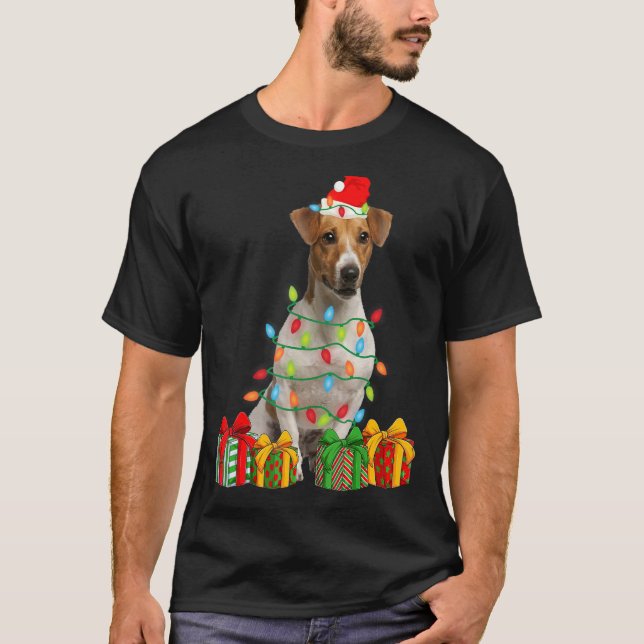 Julafton Jack Russell Terrier Hund jul Ljus Valp T Shirt (Framsida)