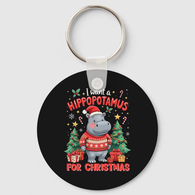 Julafton Jag vill ha en hippopotamus för julklappn Nyckelring (Framsida)