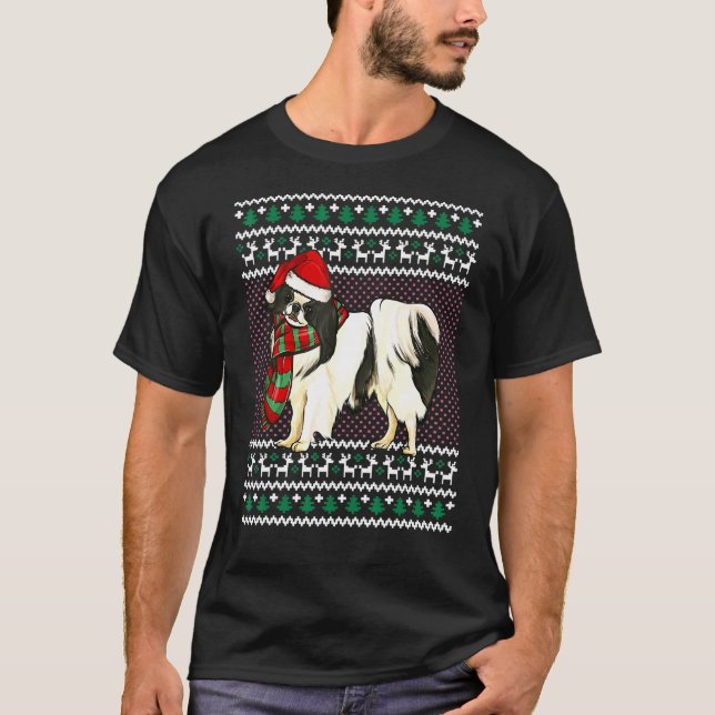 Julafton japansk chin Hund Santa Hat Ugly jul T Shirt (Framsida)