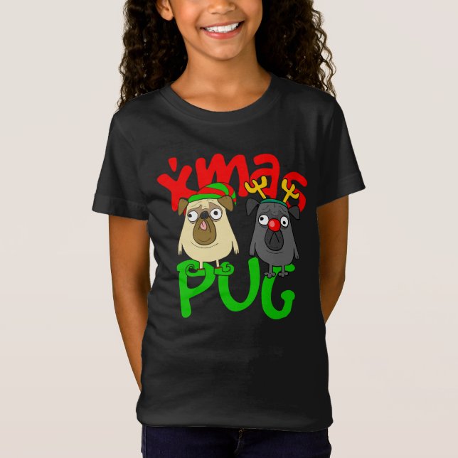 Julafton julpug Pugs Hund älskare Gift Helgdag T Shirt (Framsida)