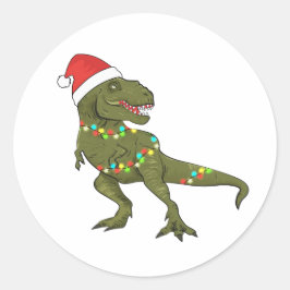 Julafton jultomten Dinosaur T-Rex Santa Stickers Runt Klistermärke