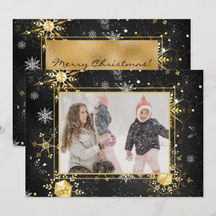 Julafton-kort för Photo Guld Snowflake jul-Helgdag Julkort