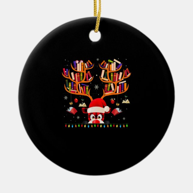 Julafton Light Bok Älskare Bibrarian Bibliotek Bok Julgransprydnad Keramik (Framsidan)