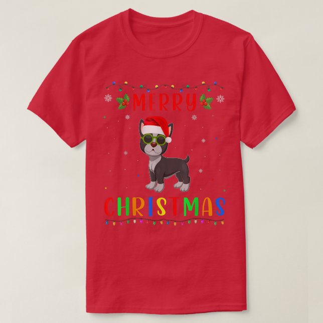 Julafton Light Boston Terrier Design Matching Chri T Shirt (Design framsida)