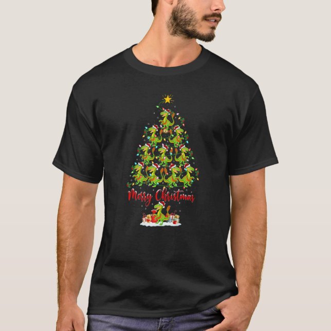 Julafton Light Santa Velociraptors Dinosaur jul T Shirt (Framsida)