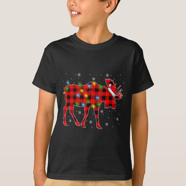 Julafton Lighting Buffalo Plade Santa Moose jul T Shirt (Framsida)