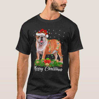 Julafton Lighting Decor Santa Hat English Bulldog  T Shirt