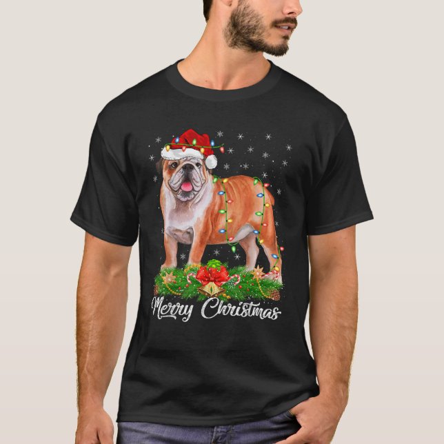 Julafton Lighting Decor Santa Hat English Bulldog  T Shirt (Framsida)