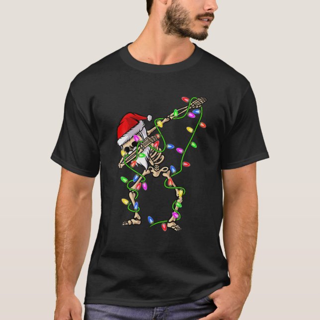 Julafton Lighting Funny Skeleton Santa Dabbing Chr T Shirt (Framsida)