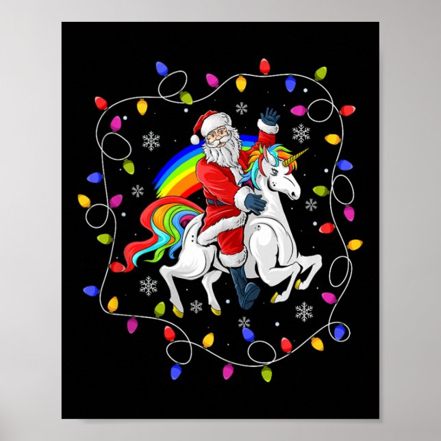 Julafton Lighting Jultomten Riding Flied Unicorn C Poster (Framsidan)