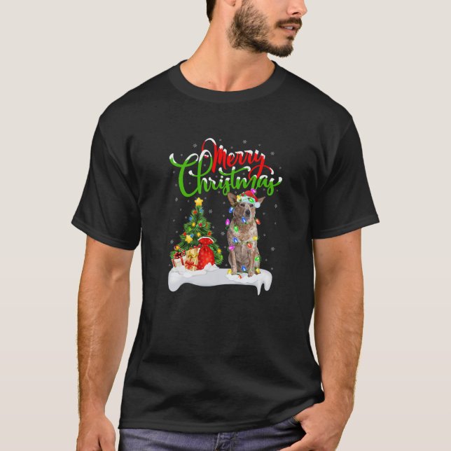 Julafton Lighting Matching Santa Australian Cattle T Shirt (Framsida)