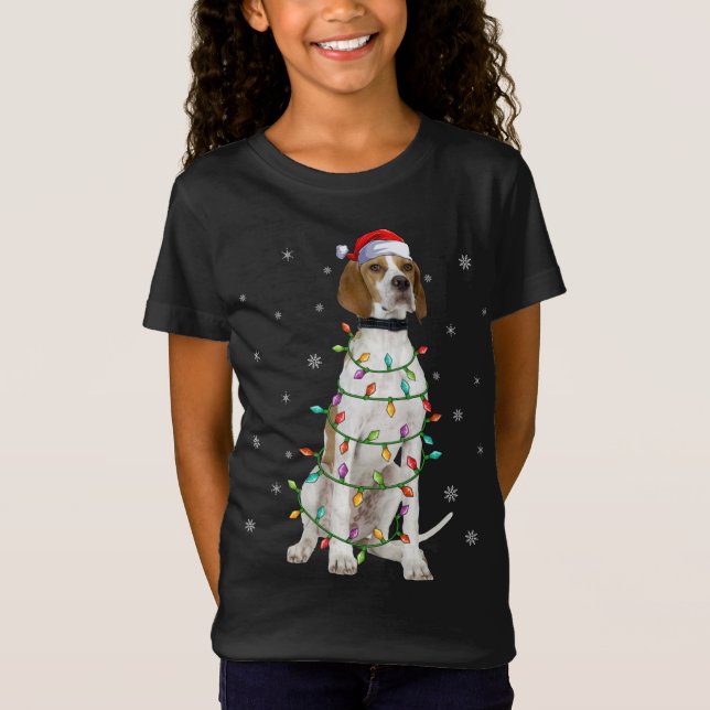 Julafton Lighting Matching Santa Hat English peint T Shirt (Framsida)