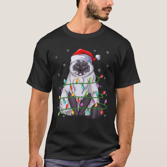 Julafton Lighting Matching Santa Hat Himalayan Cat T Shirt (Framsida)