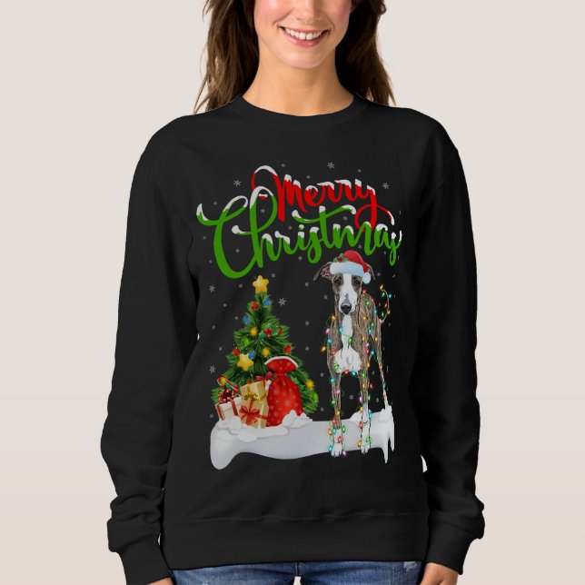 Julafton Lighting Matching Santa Italiano Greyhoun T Shirt (Framsida)