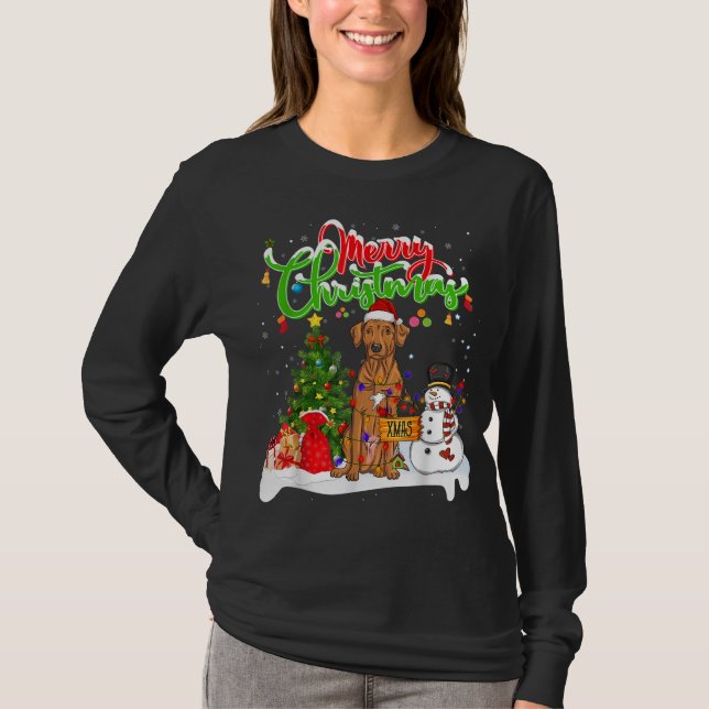 Julafton Lighting Matching Santa Rhodesian Ridgeba T Shirt (Framsida)