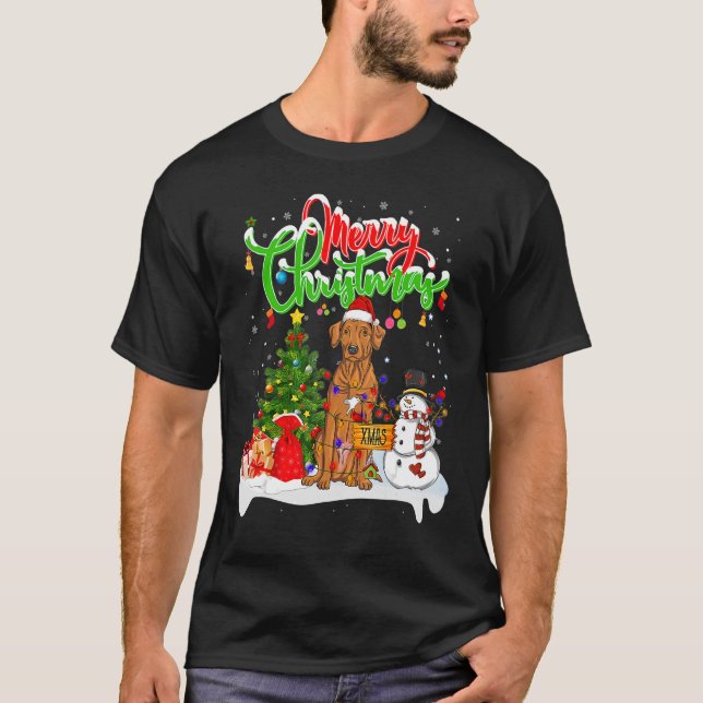 Julafton Lighting Matching Santa Rhodesian Ridgeba T Shirt (Framsida)