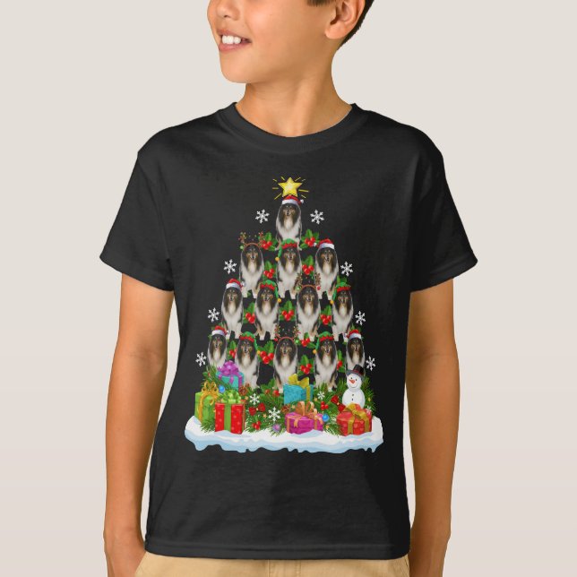 Julafton Lighting Matching Santa Rough Collie Chri T Shirt (Framsida)