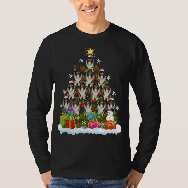 Julafton Lighting Matching Santa Rough Collie Chri T Shirt (Framsida)