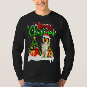 Julafton Lighting Matching Santa Rough Collie Hund T Shirt