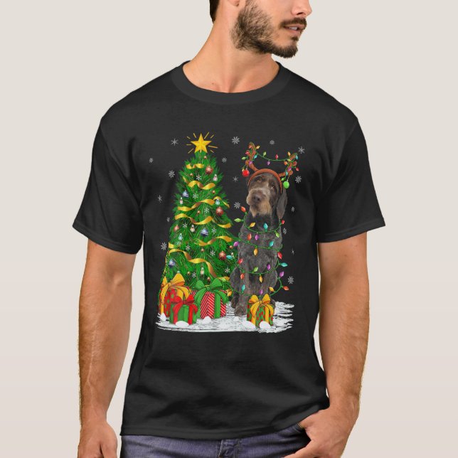 Julafton Lighting Reindeer German Wirehsted Pointe T Shirt (Framsida)