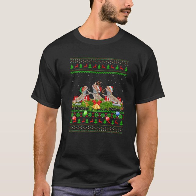 Julafton Lighting Reindeer Santa Ugly Bearded Drag T Shirt (Framsida)