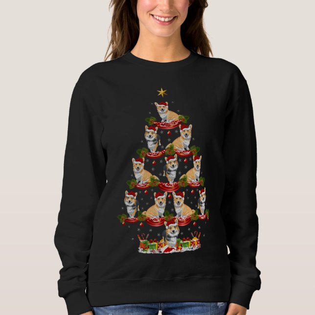 Julafton Lighting Santa Cardigan Welsh Corgi Hund  T Shirt (Framsida)