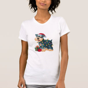 Julafton Lighting Santa Giant Schnauzer Hund jul T Shirt