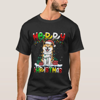 Julafton Lighting Santa Hat Akita Inu Hund Merry K T Shirt